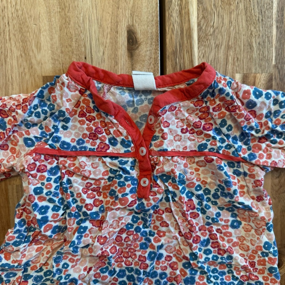 Tucker + Tate Baby Girls Floral Henley Blouse Red Blue 6M Long Sleeve Top - Picture 3 of 6